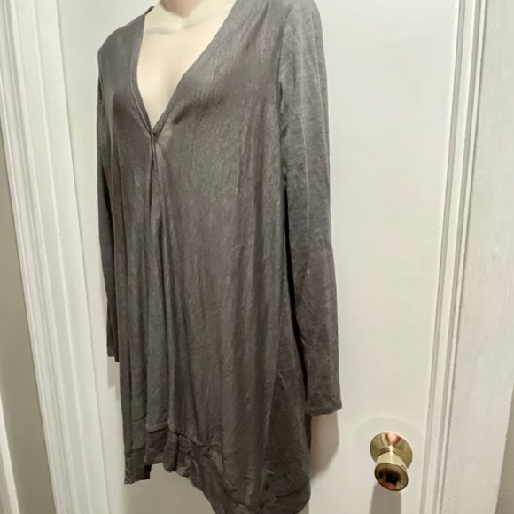 (3) Tahari Grey Lagenlook Boho Fine Linen Knit Open Front Cardigan M - Picture 2 of 5